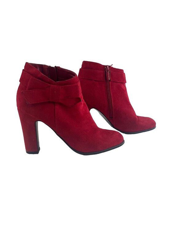 Impo Shoes - Impo Odessa Suede Ankle Booties Heels Size 6M Bow Detail Side Zipper